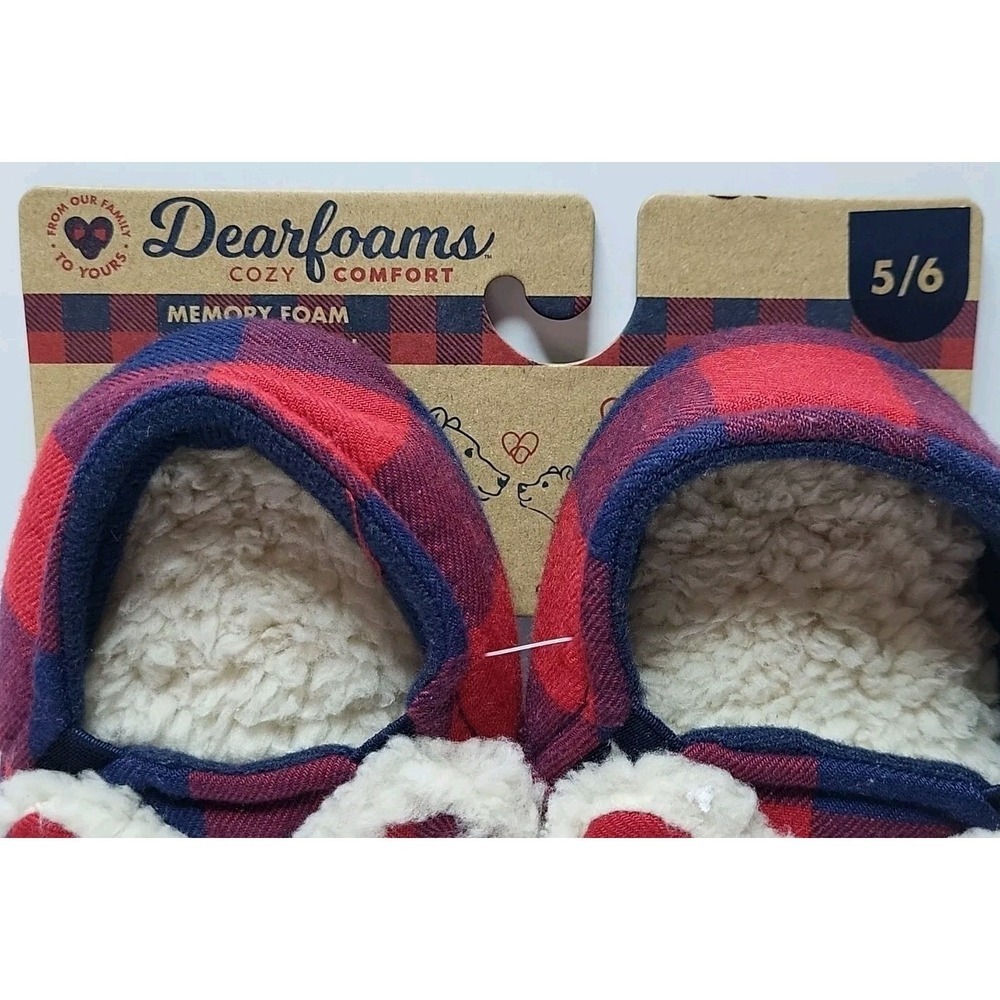 Dearfoams Baby Bear Plaid Christmas Bootie Slippers‎ 5-6 Sherpa Lined - Picture 3 of 6